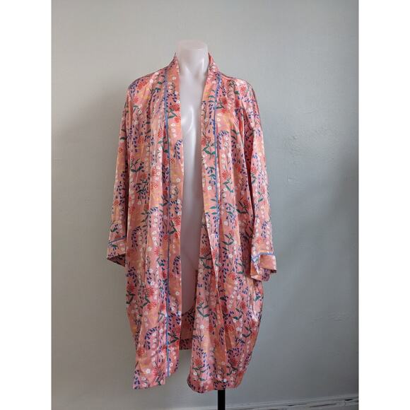 New J. Crew Size XXL Drapey Robe Pink Meadow Print Open Front Long Sleeves - Picture 2 of 7